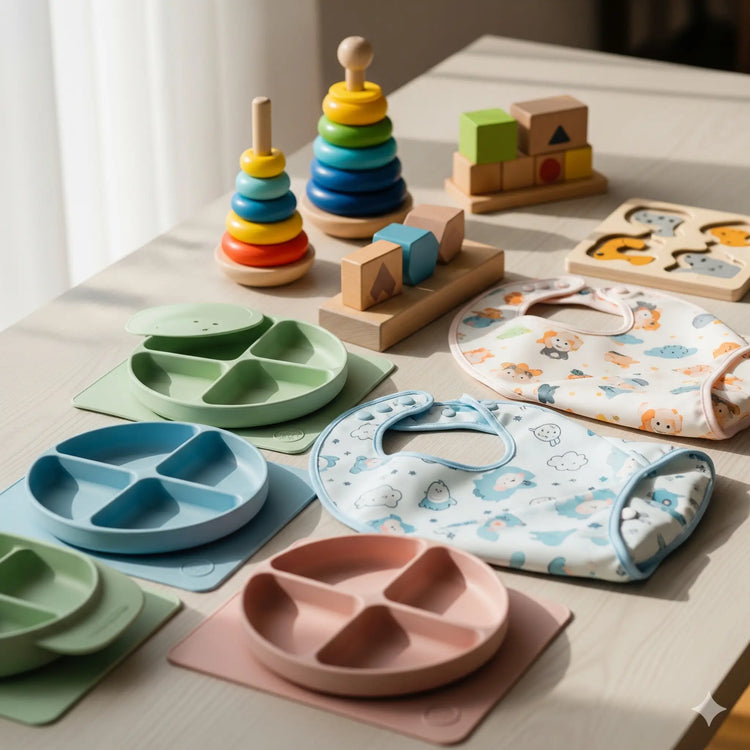 Piatti divisori, bavaglini, giochi montessoriani